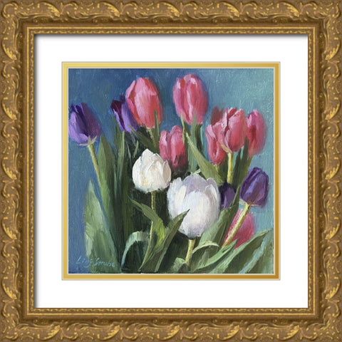 Tulips Gold Ornate Wood Framed Art Print with Double Matting by Strube, Ling