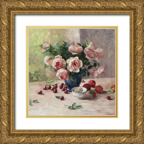 Austin Roses with Still Life II Gold Ornate Wood Framed Art Print with Double Matting by Strube, Ling