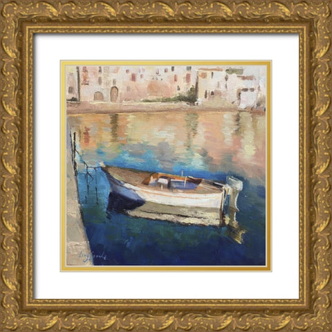 Boat in Golden Light Gold Ornate Wood Framed Art Print with Double Matting by Strube, Ling