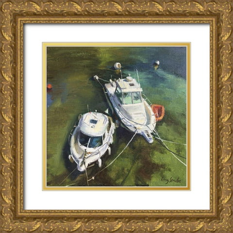 Two White Boats Gold Ornate Wood Framed Art Print with Double Matting by Strube, Ling