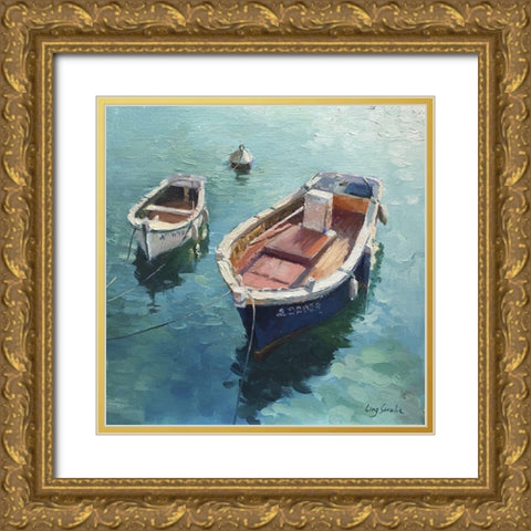 Two Boats Gold Ornate Wood Framed Art Print with Double Matting by Strube, Ling