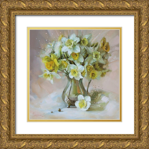 Daffodils Gold Ornate Wood Framed Art Print with Double Matting by Rogozina, Svetlana