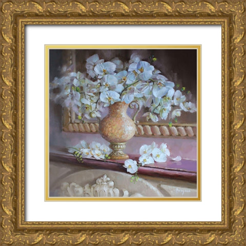 Bouquet of Orchids Gold Ornate Wood Framed Art Print with Double Matting by Rogozina, Svetlana