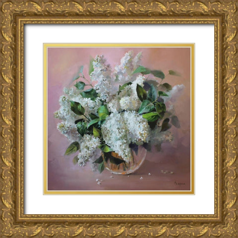 White Lilac Gold Ornate Wood Framed Art Print with Double Matting by Rogozina, Svetlana