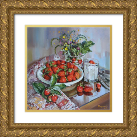 Sweet Strawberries Gold Ornate Wood Framed Art Print with Double Matting by Rogozina, Svetlana