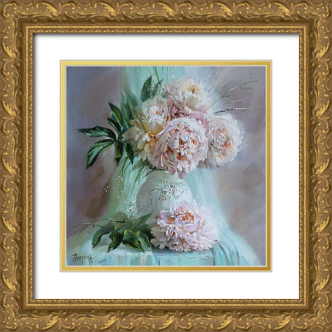 Tender Peonies Gold Ornate Wood Framed Art Print with Double Matting by Rogozina, Svetlana