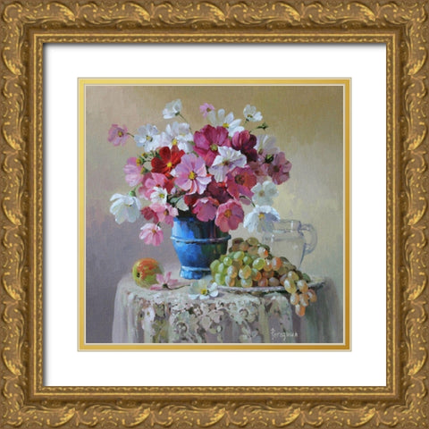 Still Life with Grapes Gold Ornate Wood Framed Art Print with Double Matting by Rogozina, Svetlana