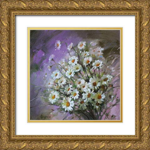 Daisies Gold Ornate Wood Framed Art Print with Double Matting by Rogozina, Svetlana