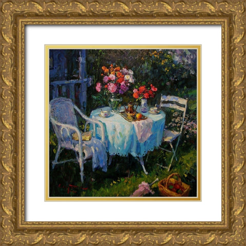 A Table in Garden II Gold Ornate Wood Framed Art Print with Double Matting by Sviridov, Sergei