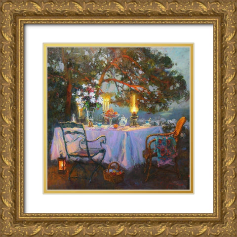 A Table in Garden III Gold Ornate Wood Framed Art Print with Double Matting by Sviridov, Sergei