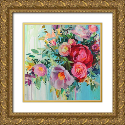 Flower Heart Gold Ornate Wood Framed Art Print with Double Matting by Bond