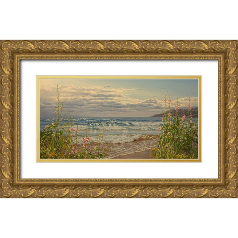 Flowers by the Sea Gold Ornate Wood Framed Art Print with Double Matting by Adamov, Alexey