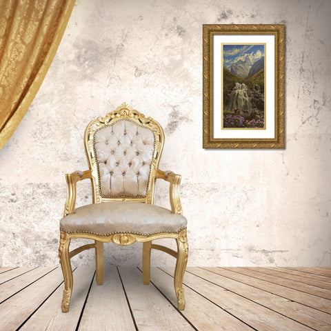 Capricorn by Waterfall in the Mountains Gold Ornate Wood Framed Art Print with Double Matting by Adamov, Alexey