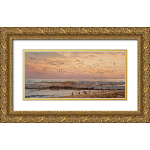Seagulls  Gold Ornate Wood Framed Art Print with Double Matting by Adamov, Alexey