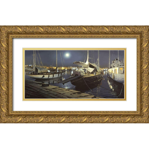 A Night Port Gold Ornate Wood Framed Art Print with Double Matting by Adamov, Alexey