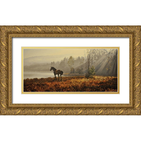 Landscape with a Horse Gold Ornate Wood Framed Art Print with Double Matting by Adamov, Alexey