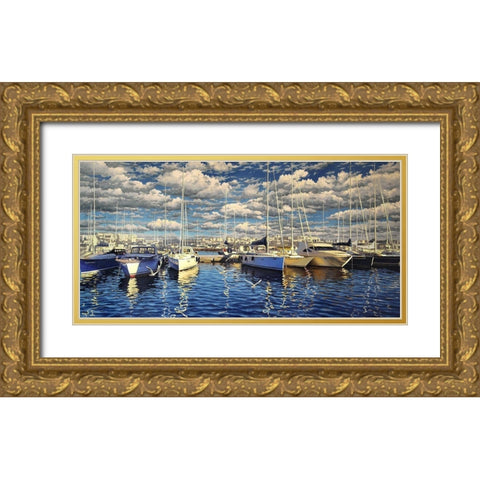 Yachts in Port Gold Ornate Wood Framed Art Print with Double Matting by Adamov, Alexey