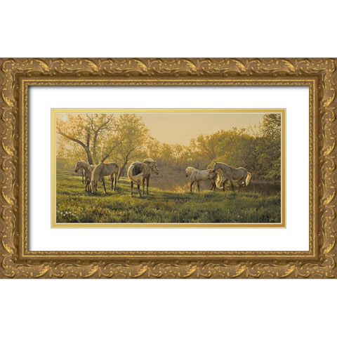 In the Morning by the River Gold Ornate Wood Framed Art Print with Double Matting by Adamov, Alexey