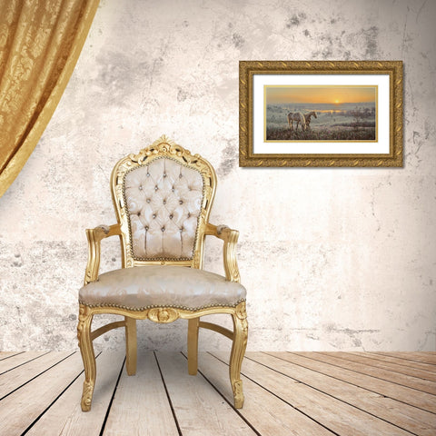 Horses by Sunrise  Gold Ornate Wood Framed Art Print with Double Matting by Adamov, Alexey