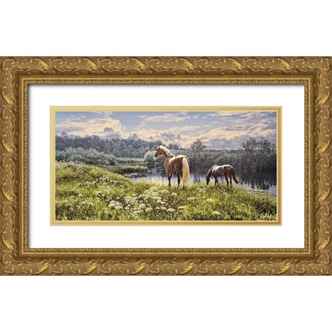 Sunny Day by the River Gold Ornate Wood Framed Art Print with Double Matting by Adamov, Alexey