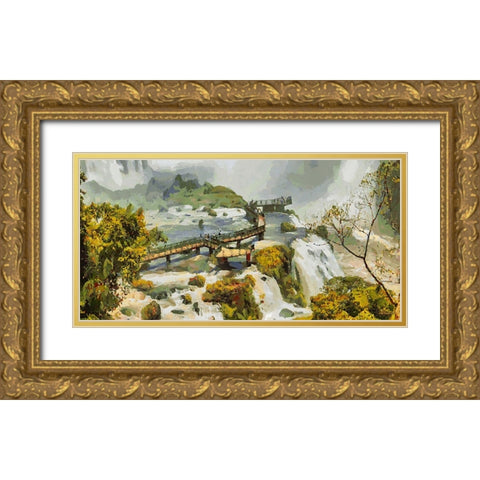 Iguazu Watterfalls I Gold Ornate Wood Framed Art Print with Double Matting by Medeiros, Celito
