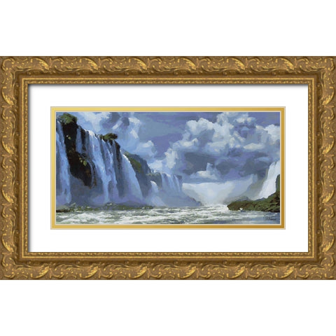 Iguazu Watterfalls II Gold Ornate Wood Framed Art Print with Double Matting by Medeiros, Celito