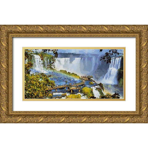 Iguazu Watterfalls IV Gold Ornate Wood Framed Art Print with Double Matting by Medeiros, Celito