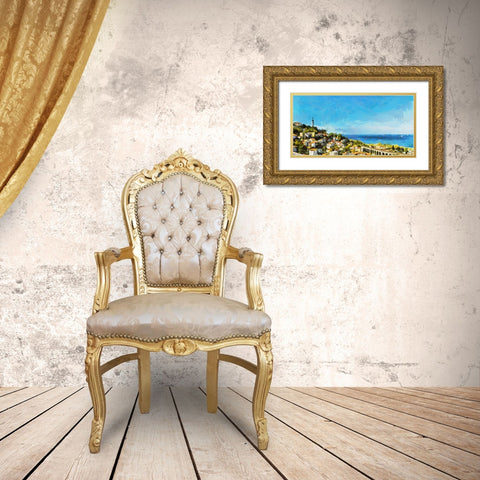 Coastal View with Statue Gold Ornate Wood Framed Art Print with Double Matting by Medeiros, Celito