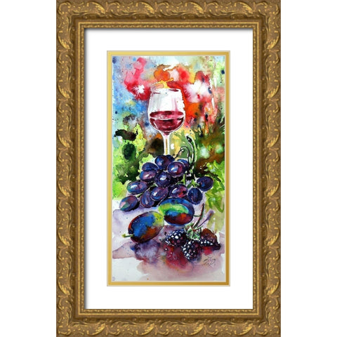 Still Life with Wine and Fruits I Gold Ornate Wood Framed Art Print with Double Matting by Kovacs, Anna Brigite