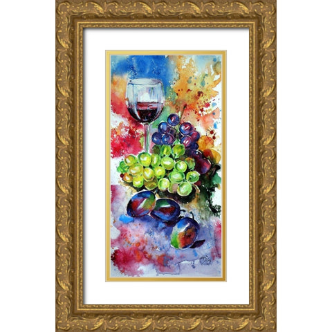 Still Life with Wine and Fruits II Gold Ornate Wood Framed Art Print with Double Matting by Kovacs, Anna Brigite