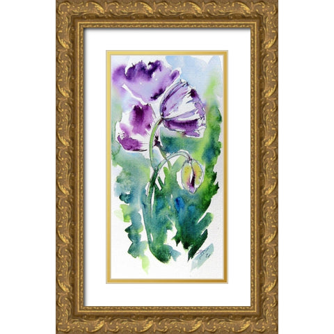 Purple Poppies Gold Ornate Wood Framed Art Print with Double Matting by Kovacs, Anna Brigite