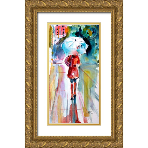 Girl with Umbrella Gold Ornate Wood Framed Art Print with Double Matting by Kovacs, Anna Brigite