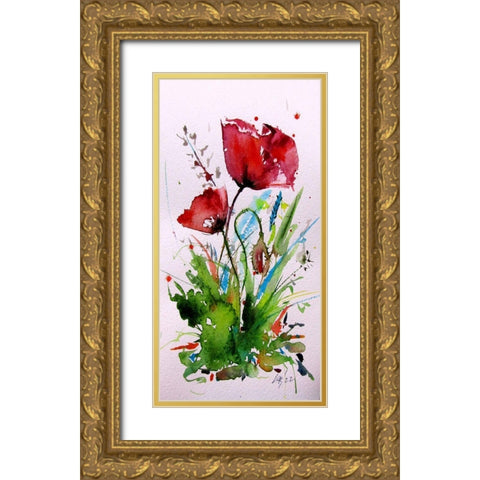Sweet Poppies Gold Ornate Wood Framed Art Print with Double Matting by Kovacs, Anna Brigite