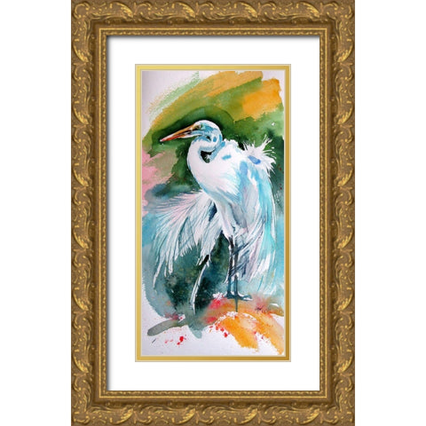 White Bird Gold Ornate Wood Framed Art Print with Double Matting by Kovacs, Anna Brigite