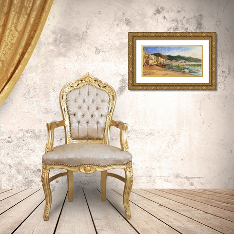 Cefalu Sicily Evening Gold Ornate Wood Framed Art Print with Double Matting by Strube, Ling