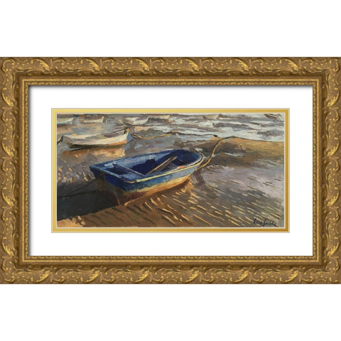 A Boat in Cadiz Gold Ornate Wood Framed Art Print with Double Matting by Strube, Ling