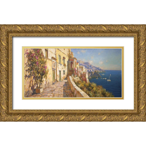 Dark blue Sea by Amalfi Gold Ornate Wood Framed Art Print with Double Matting by Obuchovsky, Yury