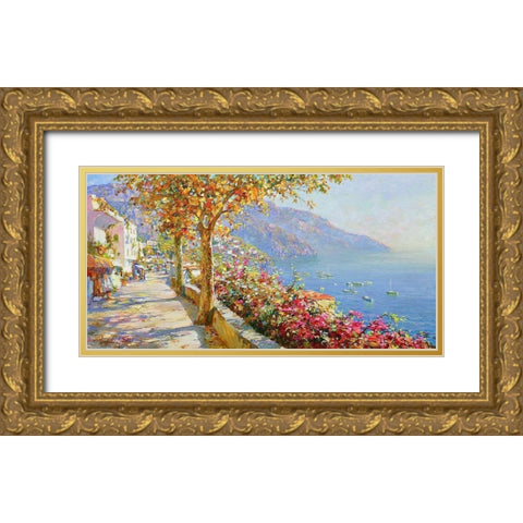 October in Positano Gold Ornate Wood Framed Art Print with Double Matting by Obuchovsky, Yury