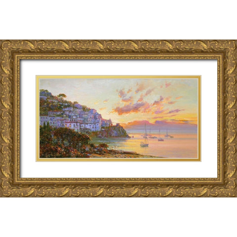 Amalfi. Extinguishing Day Gold Ornate Wood Framed Art Print with Double Matting by Obuchovsky, Yury