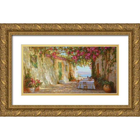Greek Cafe Gold Ornate Wood Framed Art Print with Double Matting by Obuchovsky, Yury