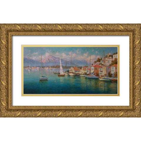 Island Poros Gold Ornate Wood Framed Art Print with Double Matting by Obuchovsky, Yury