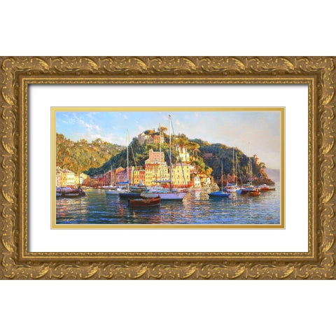 Portofino. Morning Light Gold Ornate Wood Framed Art Print with Double Matting by Obuchovsky, Yury