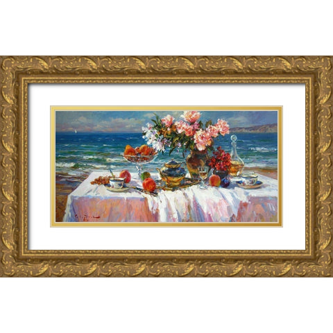 A Table by the Sea I Gold Ornate Wood Framed Art Print with Double Matting by Sviridov, Sergei