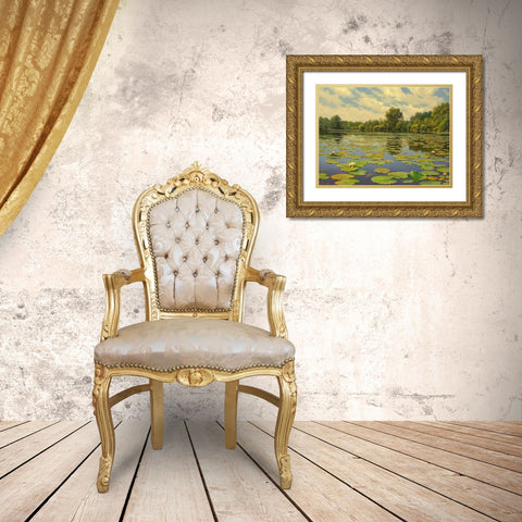Water Lilies on the River IV Gold Ornate Wood Framed Art Print with Double Matting by Adamov, Alexey
