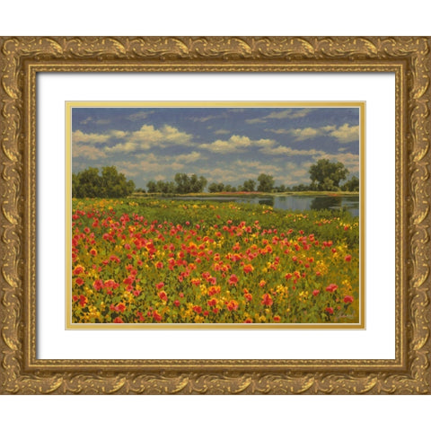 Poppies by the River II Gold Ornate Wood Framed Art Print with Double Matting by Adamov, Alexey