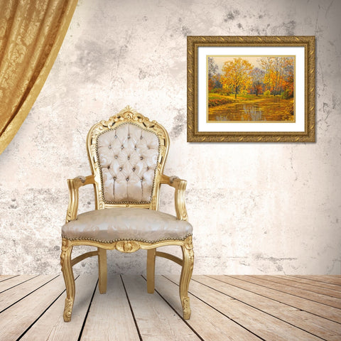 River in Golden Autumn II Gold Ornate Wood Framed Art Print with Double Matting by Adamov, Alexey