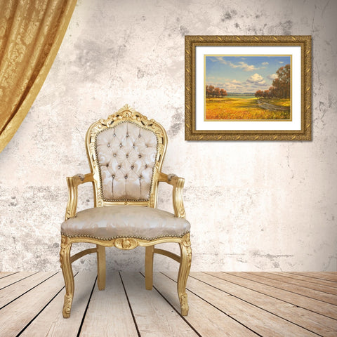Autumn Field Gold Ornate Wood Framed Art Print with Double Matting by Adamov, Alexey