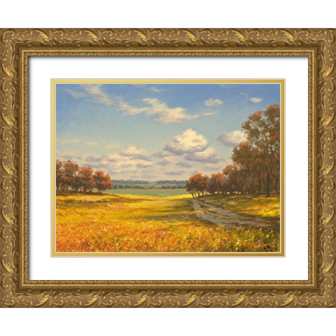 Autumn Field Gold Ornate Wood Framed Art Print with Double Matting by Adamov, Alexey