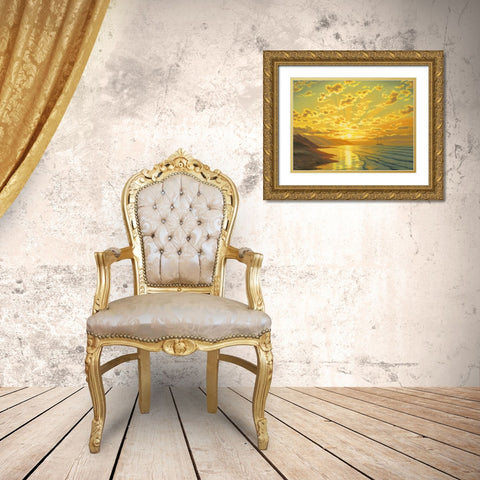 Sunset over the Mountains by the Sea Gold Ornate Wood Framed Art Print with Double Matting by Adamov, Alexey