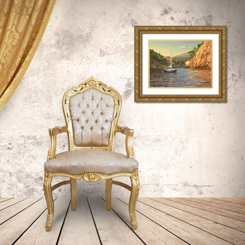 Sail in the Bay Gold Ornate Wood Framed Art Print with Double Matting by Adamov, Alexey